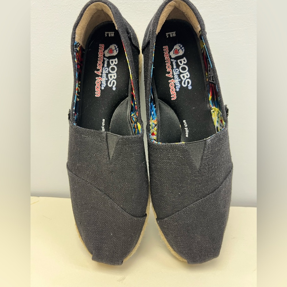 Bobs by Sketchers- Espadrille- Black/Jute- Size:8.5, Pre-Owned